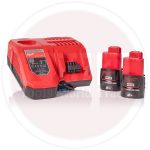عدد 2 بطاريه 12 فولت 4 امبير + شاحن ميلوكي   MILWAUKEE  M12NRG-402