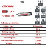 ⁦طقم مفك بطارية كراون 28 قطعه 3.6 فولت 2 امبير مع شنطه بلاستيك موديل  CROWN - CT22033 IMC⁩ - الصورة ⁦3⁩